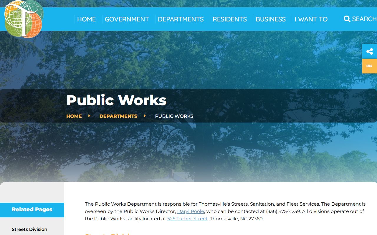Thomasville phone numbers public works directory